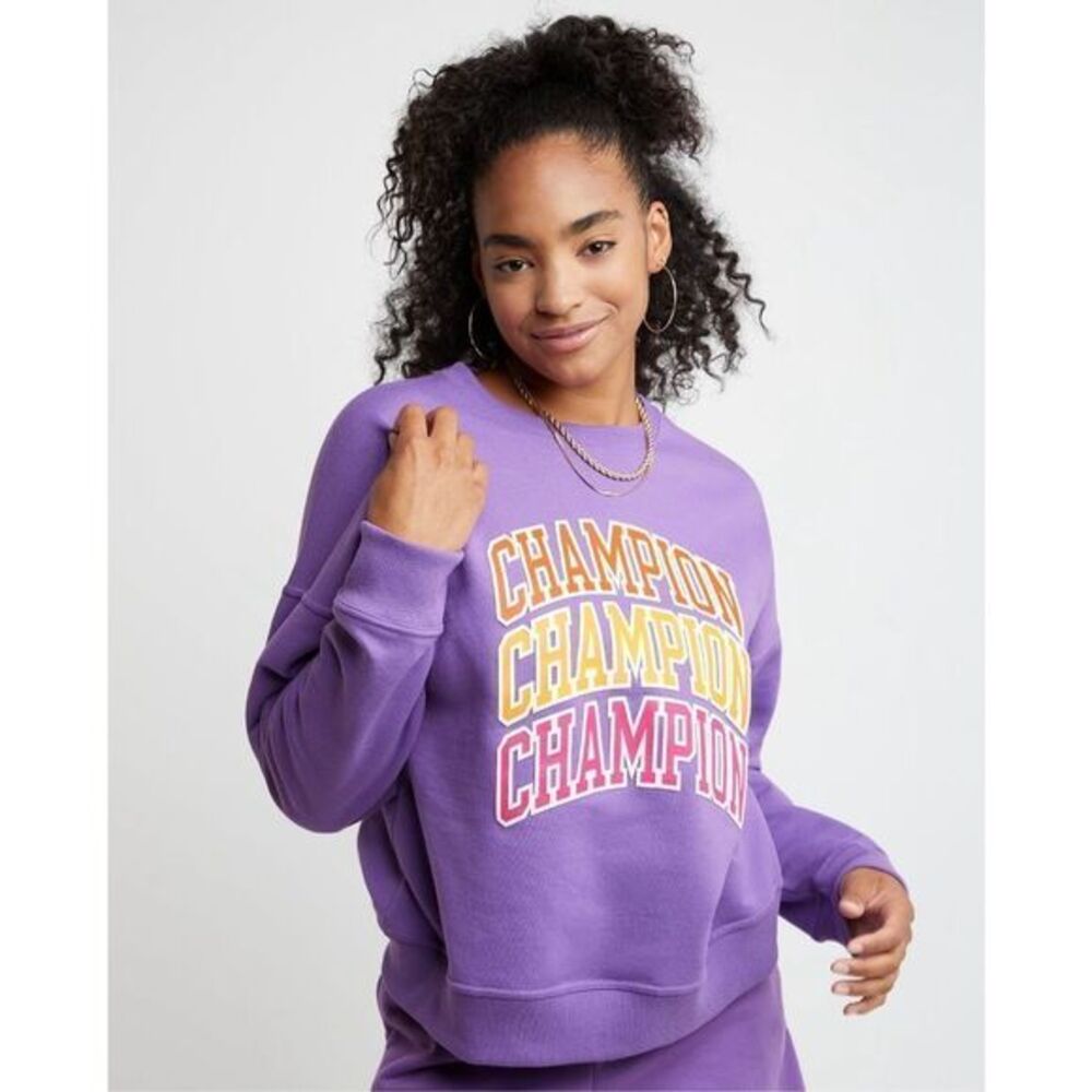 Champion Women's Purple Crewneck Sweatshirt Triple‎ Logo Graphic Size Small NWT